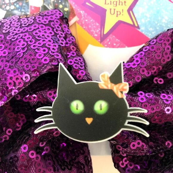 Jojo Siwa Halloween Hair Bow Clip Purple Sequin Cat Light Up LED Ribbon Girls 6" - Picture 3 of 6